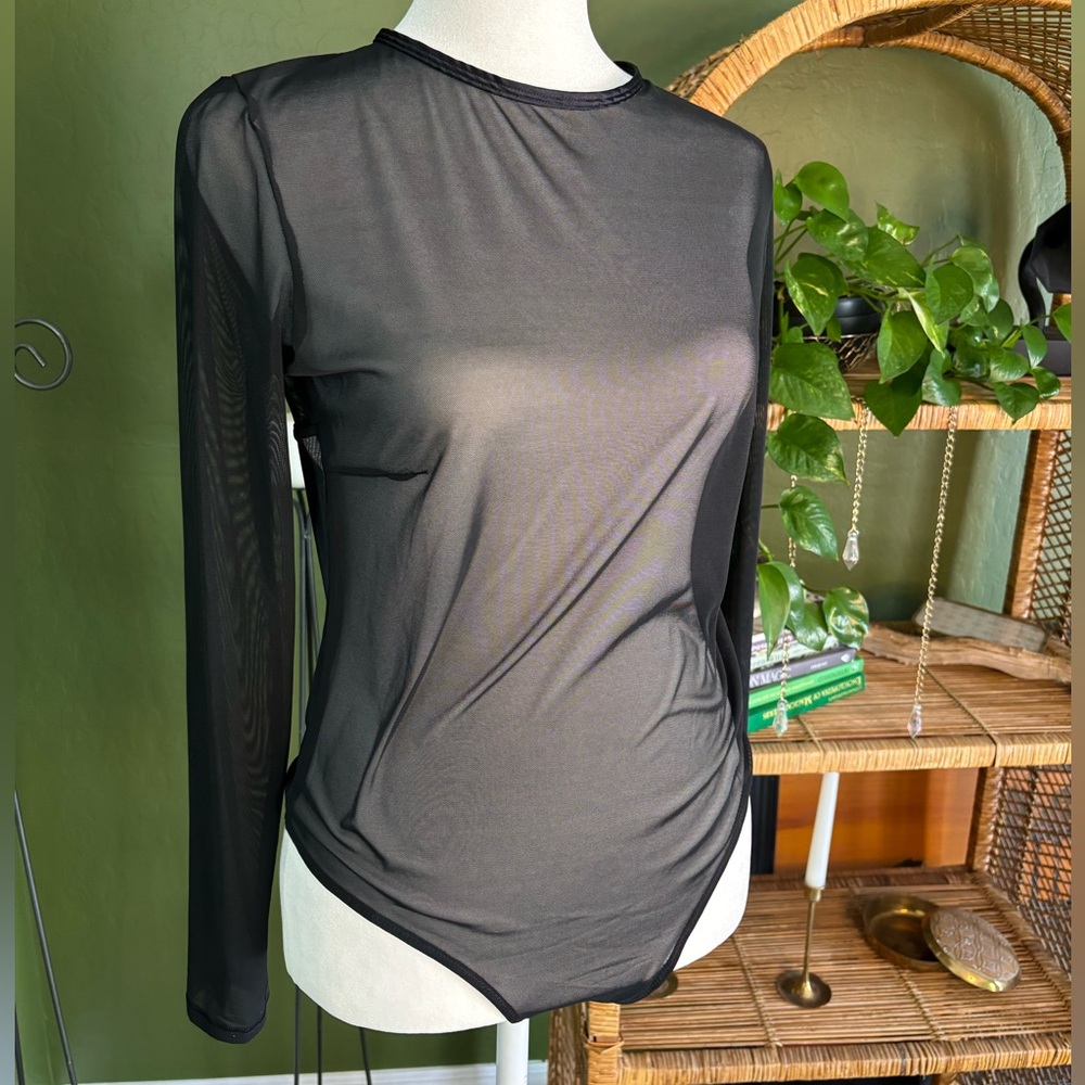 Backless Black Sheer See Through Long Sleeve Bodysuit